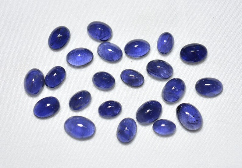 Iolite Cabochon Oval Shape Mix Lot Of 5x7mm 6.5x9mm Gemstone For Jewelry 22 Pieces Natural Iolite Cabochon Gemstones