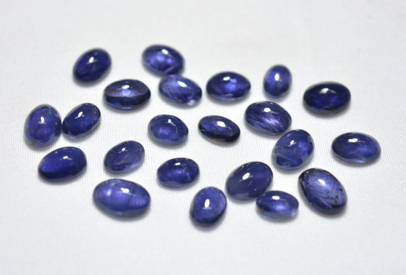 Iolite Cabochon Oval Shape Mix Lot Of 5x7mm 6.5x9mm Gemstone For Jewelry 22 Pieces Natural Iolite Cabochon Gemstones