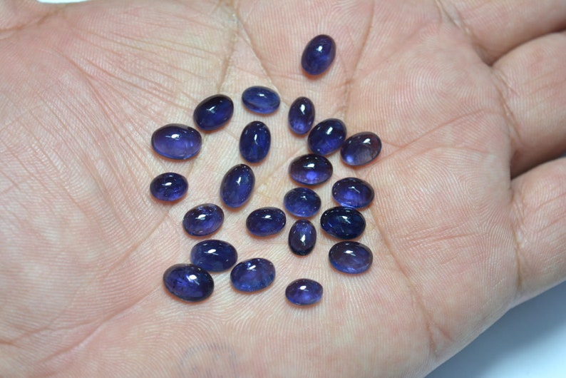 Iolite Cabochon Oval Shape Mix Lot Of 5x7mm 6.5x9mm Gemstone For Jewelry 22 Pieces Natural Iolite Cabochon Gemstones