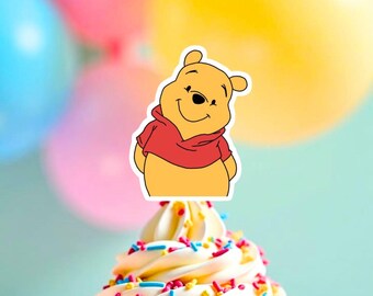 Winnie the Pooh Cupcake Toppers, Birthday Party Decorations, Glossy Paper