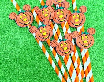 Mickey Mouse Halloween Party. Mickey Mouse Pumpkin Straws. Mickey Straws. Set of 12
