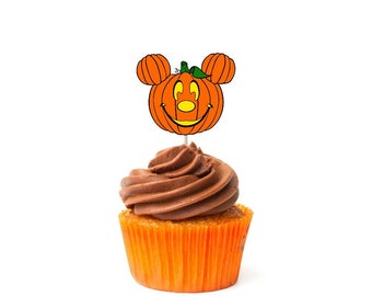 Mickey Mouse Pumpkin Cupcake Toppers, Disney Halloween Party (12 per order)