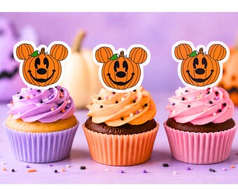 Disney Halloween Cupcake Toppers. Mickey's Not So Scary Halloween. Inspired Party Decor. Mickey Halloween Cupcake Toppers. Set of 12
