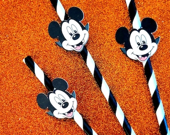 Pajitas de Mickey para Halloween - Fiesta de Halloween de Disney, Cumpleaños de Halloween de Disney - Pajitas de Mickey (12 por pedido)