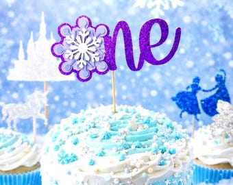 Frozen Birthday Cake Topper: Purple Snowflake Centerpiece