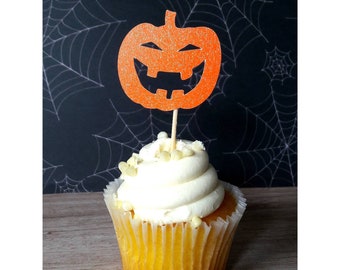 Pumpkin Halloween Cupcake Toppers, Set of 12