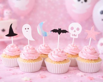 Pastel Halloween Cupcake Toppers: Modern Party Decorations