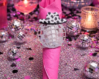 Cowgirl Disco Napkin Rings, Nashville Bachelorette Party Cutlery Set