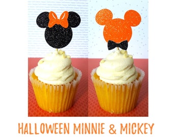 Mickey and Minnie Mouse Halloween Cupcake Toppers,  (Set of 12)
