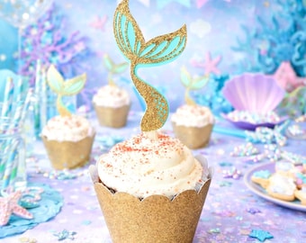 Mermaid Tail Cupcake Toppers, Under the Sea Party Decor