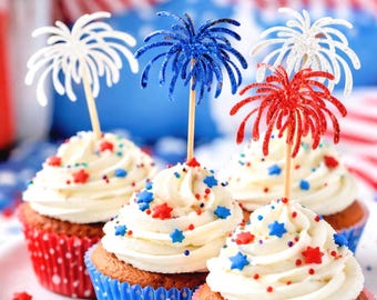 Firework Cupcake Toppers: Patriotic Fourth of July Party Decor