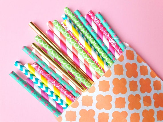 flamingo party supply paper straw Flamingo party straws flamingo decor pineapple straws watermelon straws luau party tropical straws