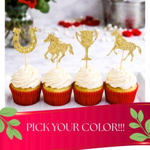 Kentucky Derby Cupcake Toppers: Glitter Horse Party Decorations
