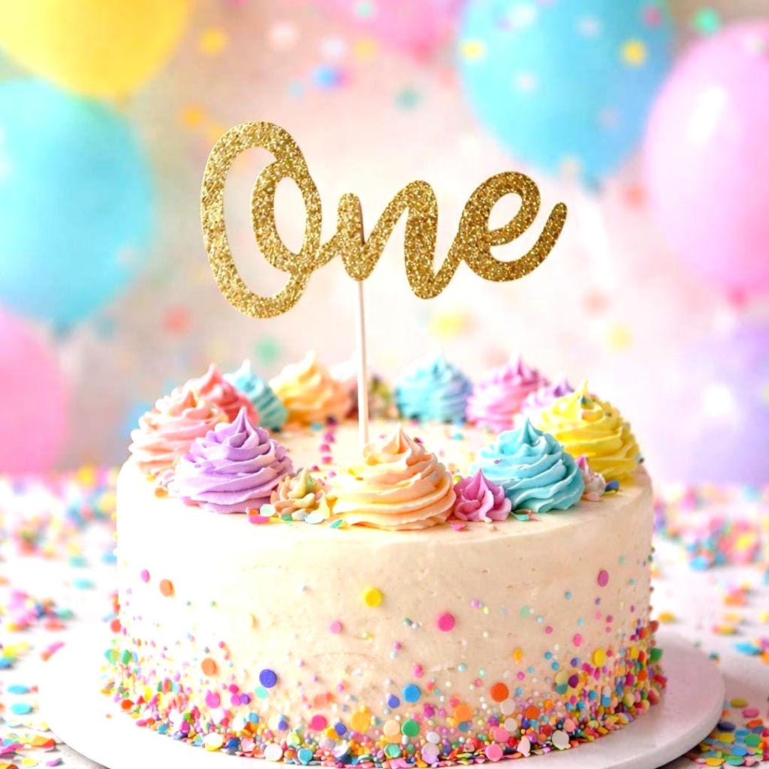 Gold Glitter One Cake Topper - First Birthday - Etsy