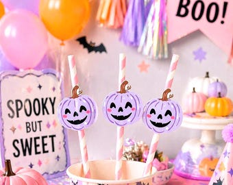 Pastel Halloween Pumpkin Straws – Pink Halloween (12 Count)
