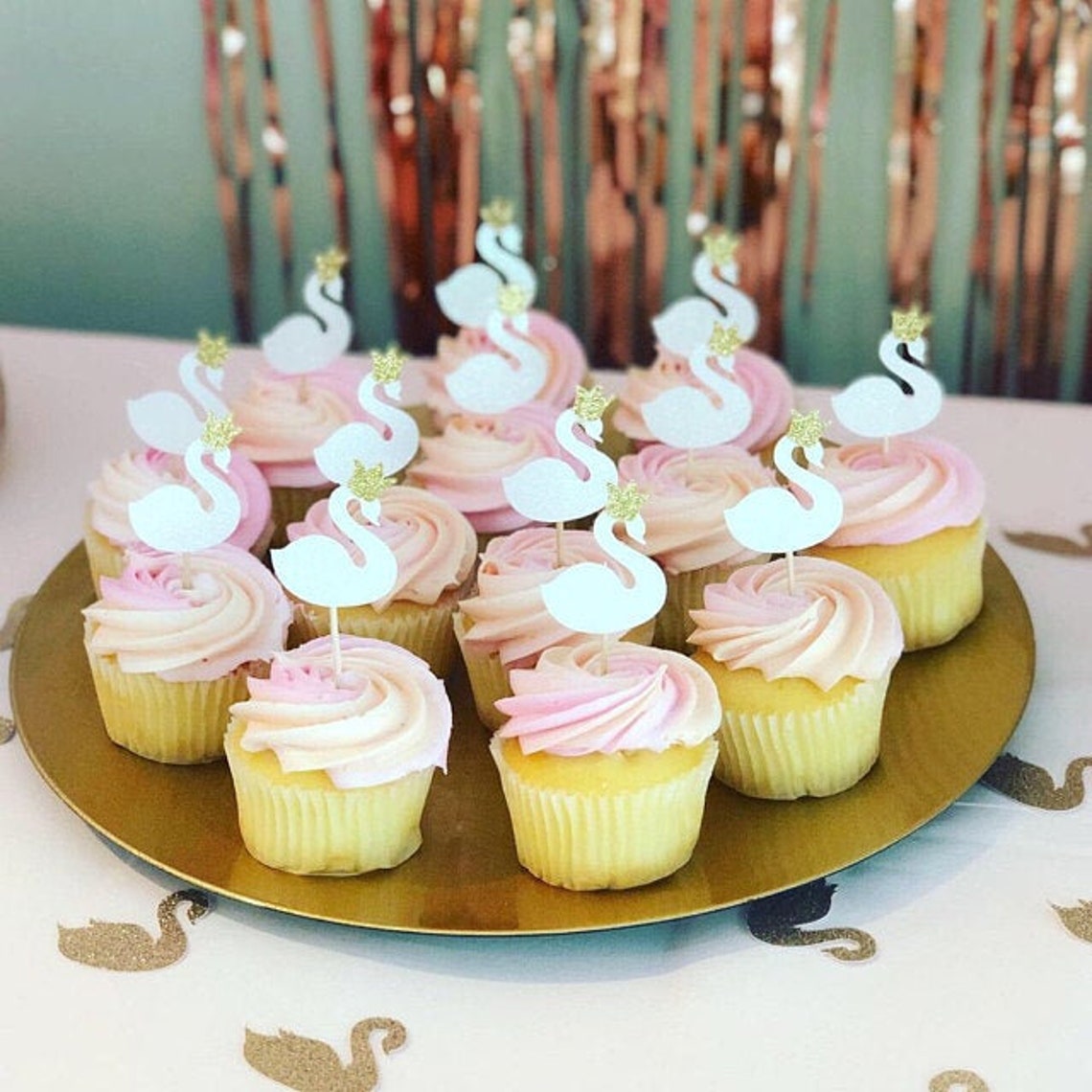 Swan Party Cupcake Toppers. Swan Theme. Swan Party. Swan Party Etsy