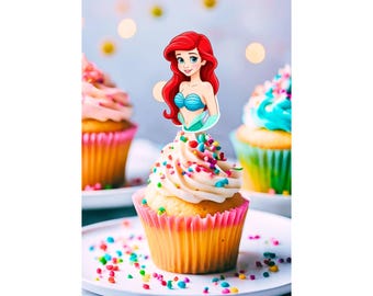 Ariel Cupcake Toppers: The Little Mermaid Party Decorations