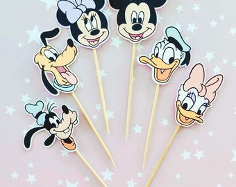 Adornos para cupcakes de Mickey y sus amigos, decoración de fiesta Disney en tonos pastel. Adornos para cupcakes de Mickey. Fiesta de Minnie. Mickey Mouse en tonos pastel.