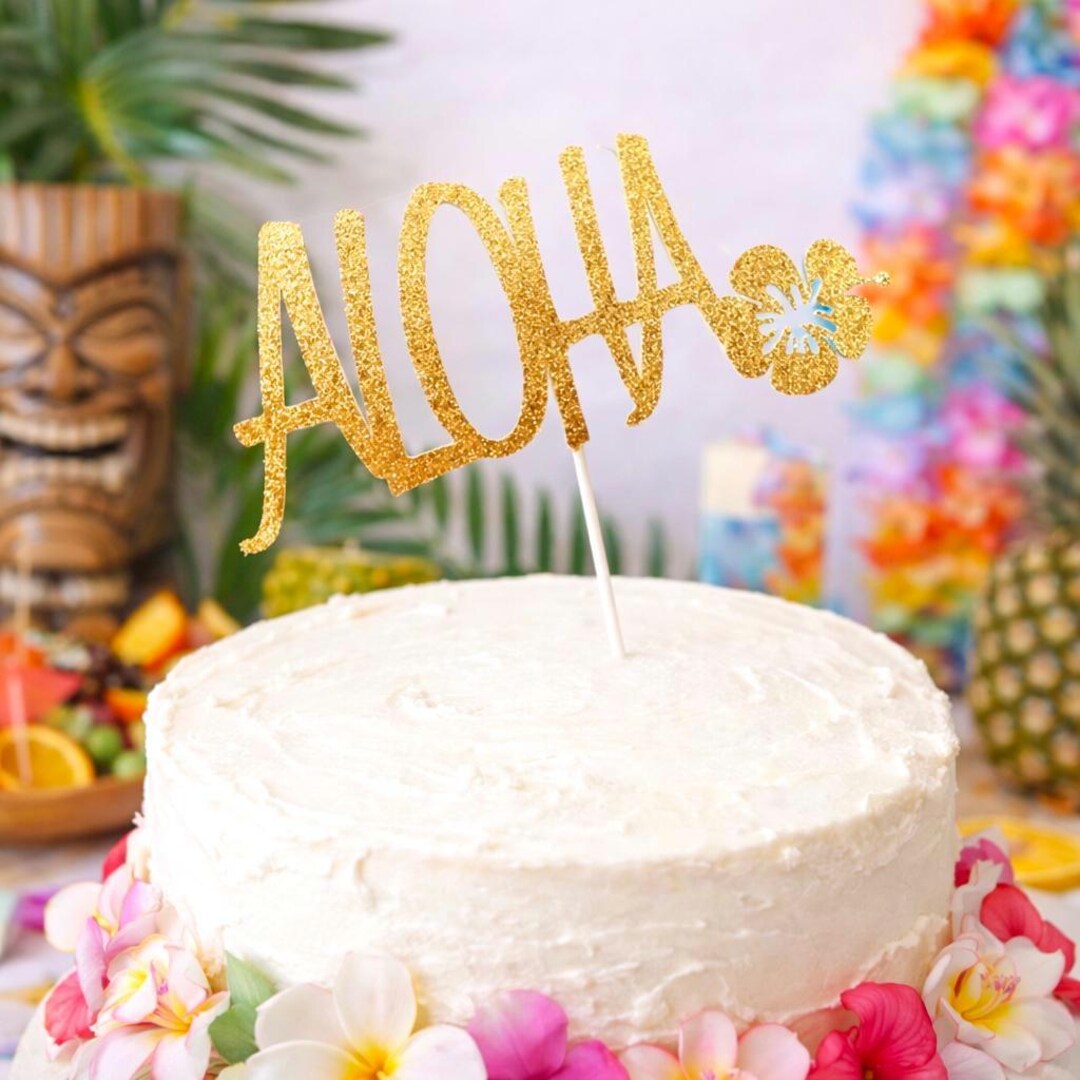 Gold Glitter Aloha Cake Topper: Tropical Luau Party Decoration - Etsy