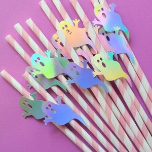 Pastel Halloween. Pink Halloween. Halloween Straws. Ghost Straws. Ghost Birthday. Halloween Party. Halloween Party Decor. Pink and Black