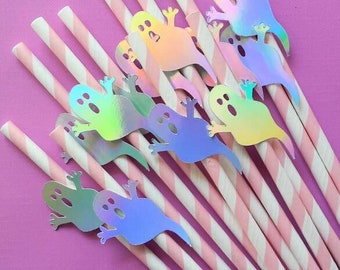 Pastel Halloween. Pink Halloween. Halloween Straws. Ghost Straws. Ghost Birthday. Halloween Party. Halloween Party Decor. Pink and Black