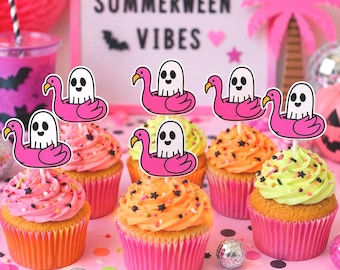 Summerween Ghost Cupcake Toppers - Set of 12