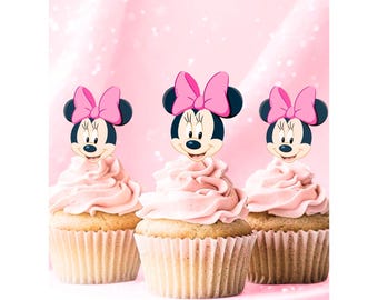 Minnie Mouse Birthday Cupcake Toppers, Party Decorations