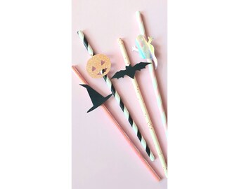 Pink Halloween. Pastel Halloween. Modern Halloween. Holographic Halloween. Holographic Ghost. Halloween Straws. Happy Boo Day. Paper Straws