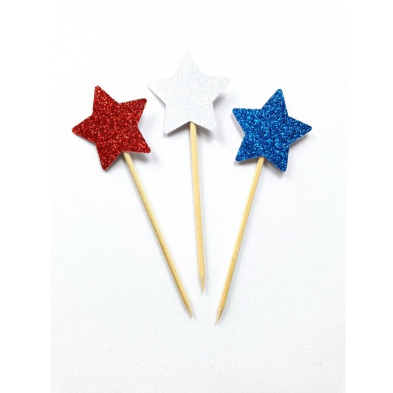 Red White and Blue Cupcake Toppers. Patriotic Party Decorations. Patriotic Cupcake Toppers. Red White and Blue Strars. Patriotic Birthday Il_570xn