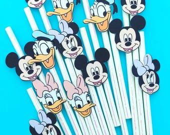 Mickey and Friends Paper Straws, Pastel Mickey Party Decor