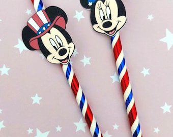 Mickey Patriotic. Mickey Fourth of July. Minnie Fourth of July. Disney Fourth of July. Paper Straws.  (12 Count)