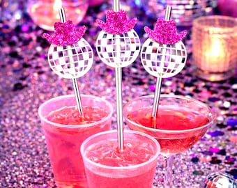 Disco Ball Cowgirl Straws: Bachelorette Party Decor - Set of 12