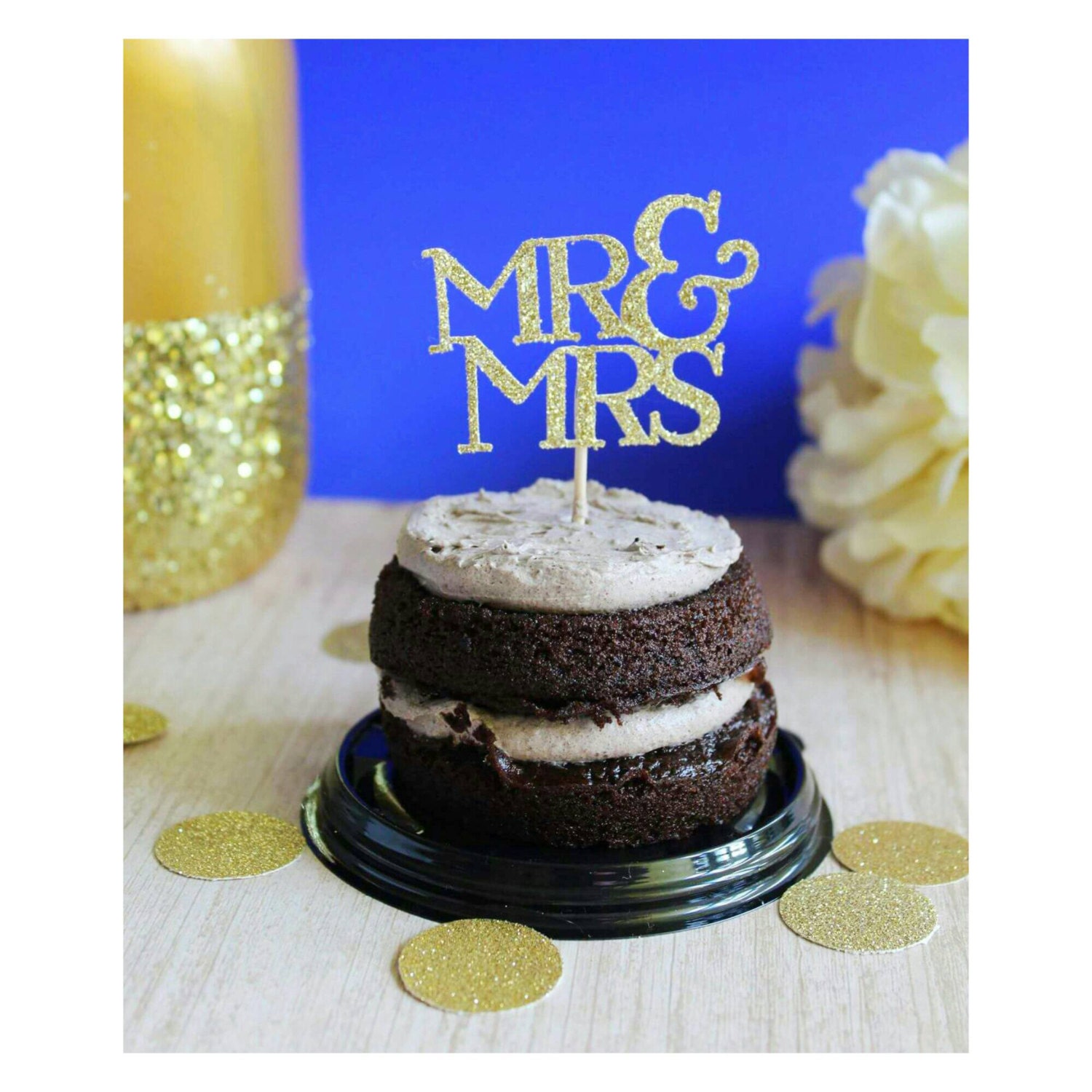 Nevoluxer Mr & Mrs Cupcake Topper - 3 Stück Gold Glitter Hochzeitsdeko