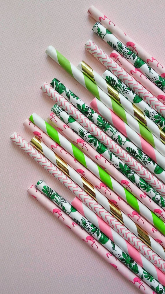 Tropical Straws. Flamingo Straws. Tropical Palm. Paper Straws. Luau Straws. Flamingo Straw. Tropical Palm Theme. Flamingo Party Theme Il_570xn