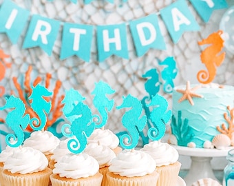 Seahorse Cupcake Toppers. Mermaid Party. Tropical Party Decorations. Seahorse. Seahorse Theme. Tropical. Luau. Mermaid Theme. Beach Party.