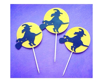 Witch Cupcake Toppers, Halloween Party Decorations