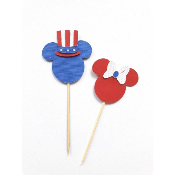Patriotic Mickey Mouse Cupcake Topper. Patriotic Minnie Mouse. Red White and Blue Mickey. American Mickey Mouse. Fourth of July Mickey Mouse Il_570xn