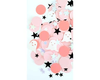 Pastel Halloween Ghost Confetti – Pink Stars, Circles (100 Pieces)
