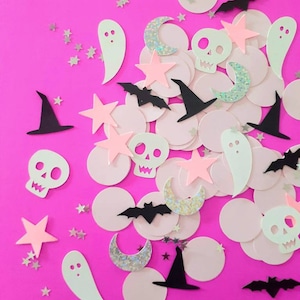Pastel Halloween Confetti Mix: Pink, Ghost, Bat, Skull (100 Pieces)