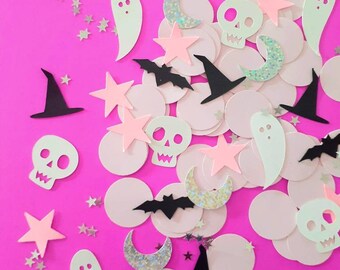 Pastel Halloween Confetti Mix: Pink, Ghost, Bat, Skull (100 Pieces)