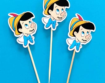 Pinocchio Cupcake Toppers. Pinocchio Party Decorations.