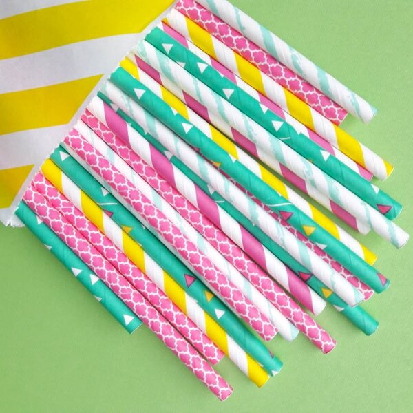 Tropical Paper Straws. Tropical Party Decor. Luau Straws. Luau Party. Tropical. Tropical Theme. Straws. Pineapple Straws. Paper Straws.