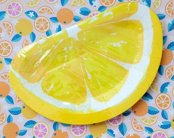 Lemon Slice Party Plates, Summer Fruit Theme (Set of 12)