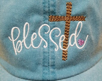 Gezegend met kruis geborduurde baseball hat