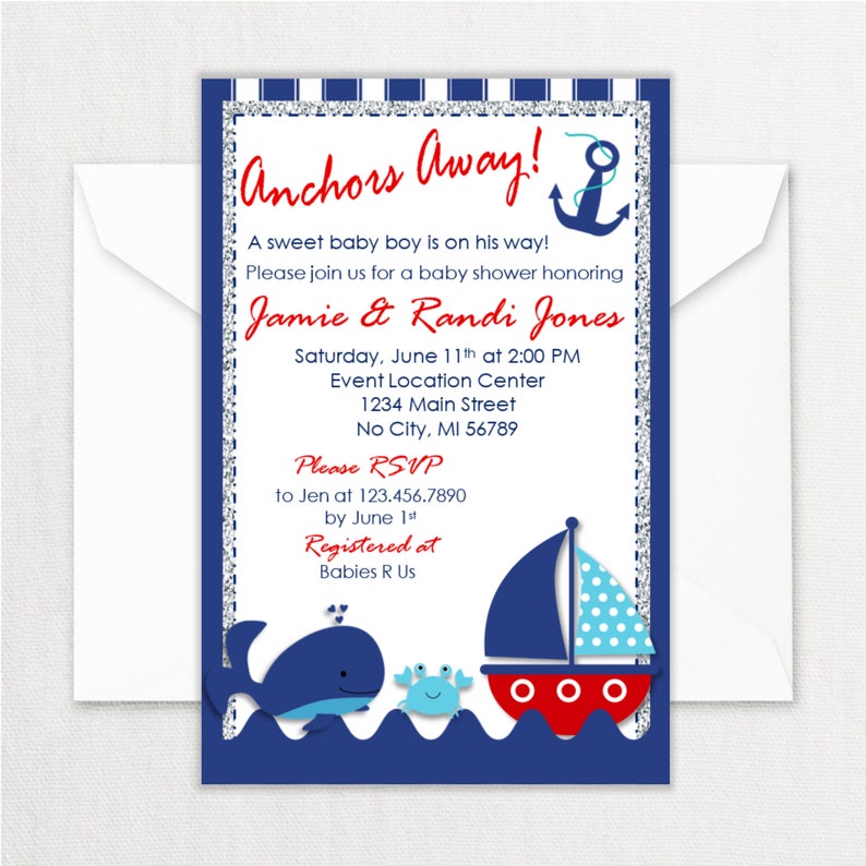 Nautical Baby Shower Invitation Package Digital Download Etsy