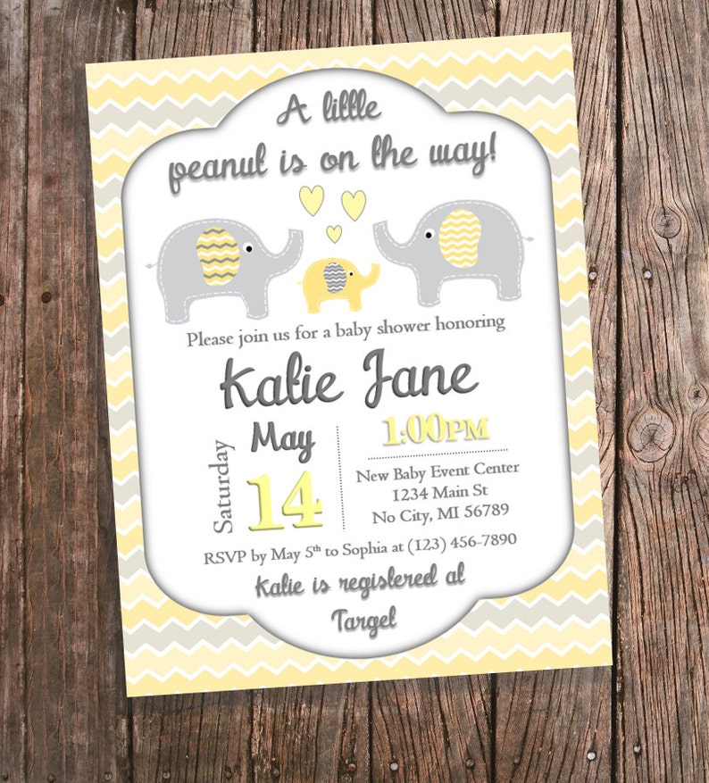 Gender Neutral Baby Shower Invitation Yellow And Grey Etsy
