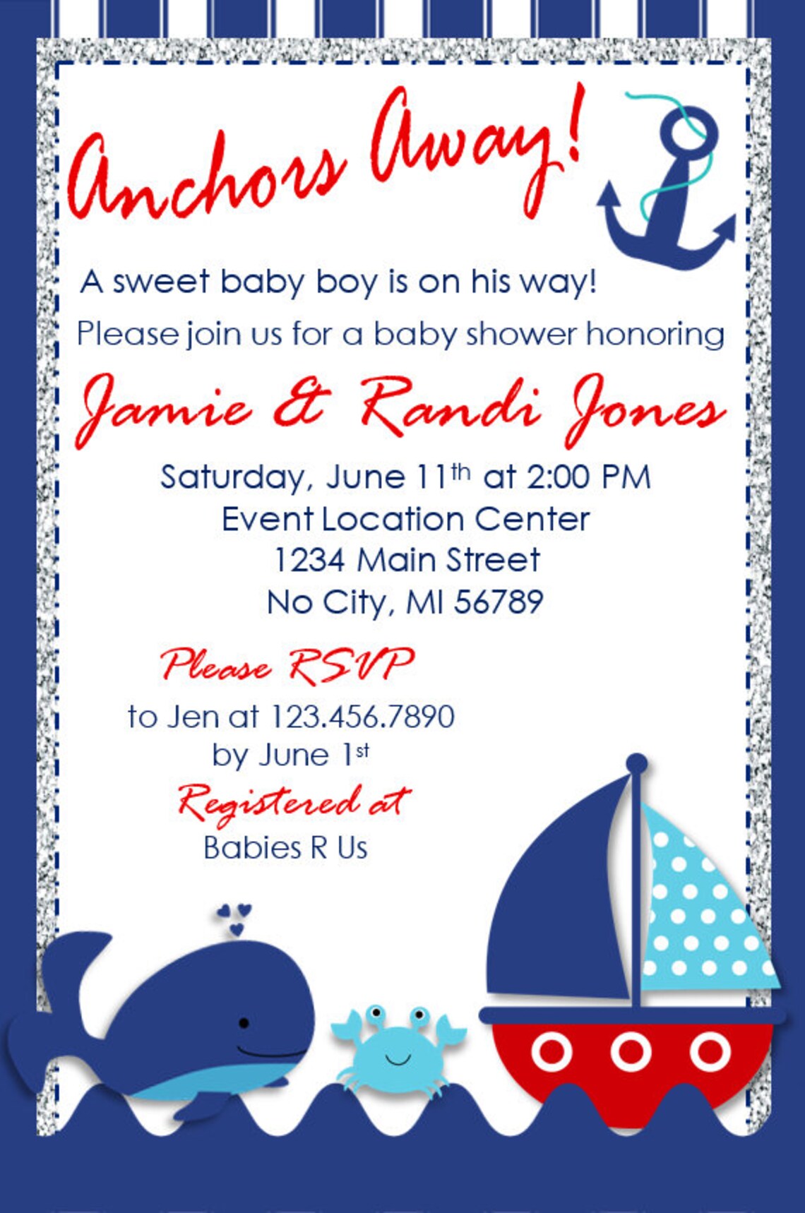 Nautical Baby Shower Invitation Package Digital Download Etsy