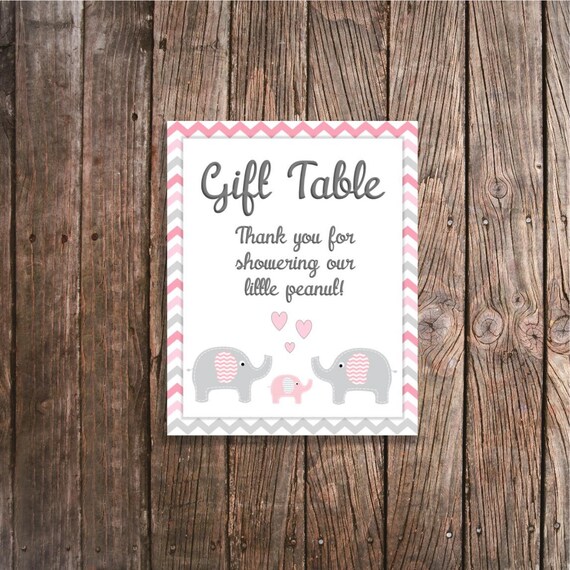 Pink Elephant Baby Shower Gift Table Sign Pink and Gray