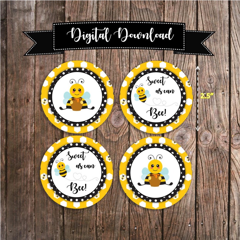 Bee Theme Baby Shower Decoration Bumblebee Cupcake Toppers Gender Neutral Baby Shower Decor Digital Sweet as can Bee Cupcake Topper
