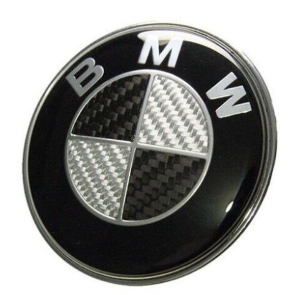 BMW Motorhaube Abzeichen 82mm Schwarz Kohlefaser Epoxidharz Glanz Rahmige Metallfolie Höchste Qualitätsgarantie.